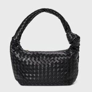 Black Woven Leather Hobo Bag